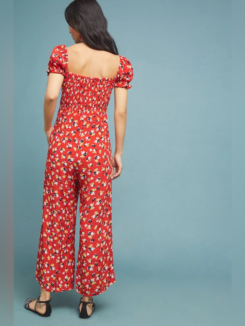 Anthropologie Faithfull the Brand Red Della Smocked Jumpsuit Medium - Picture 3 of 6